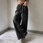 High waist wide leg jeans dames – trendy spijkerbroek in zwart & blauw