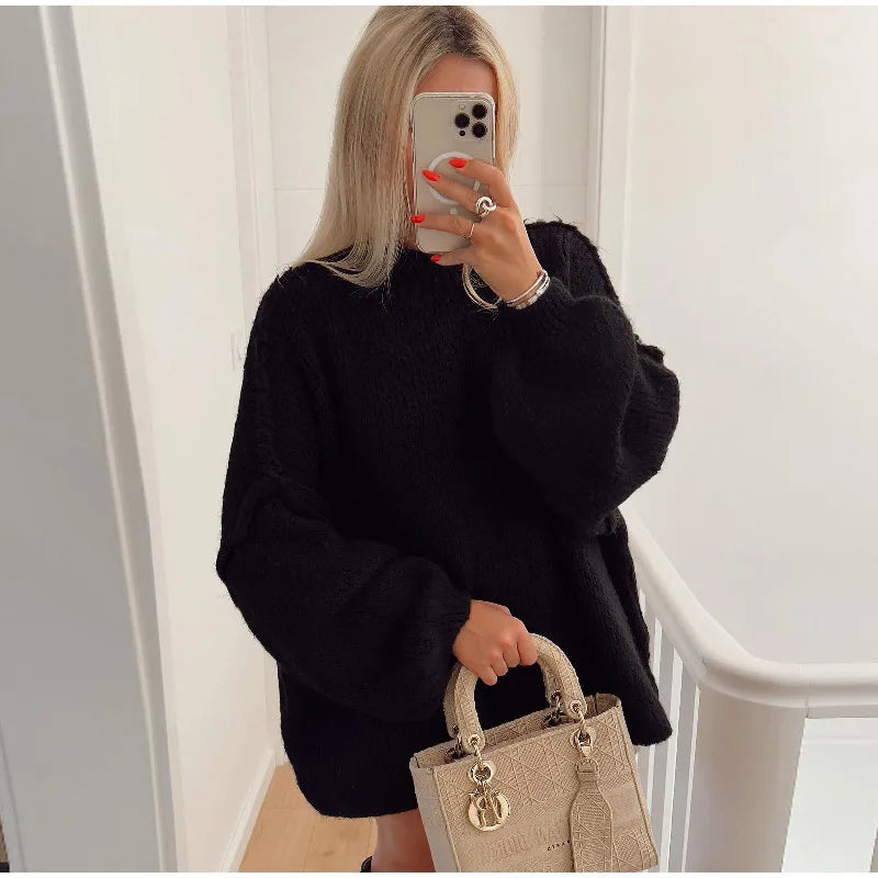 Heidi oversize dames trui – zachte en warme gebreide pullover met col