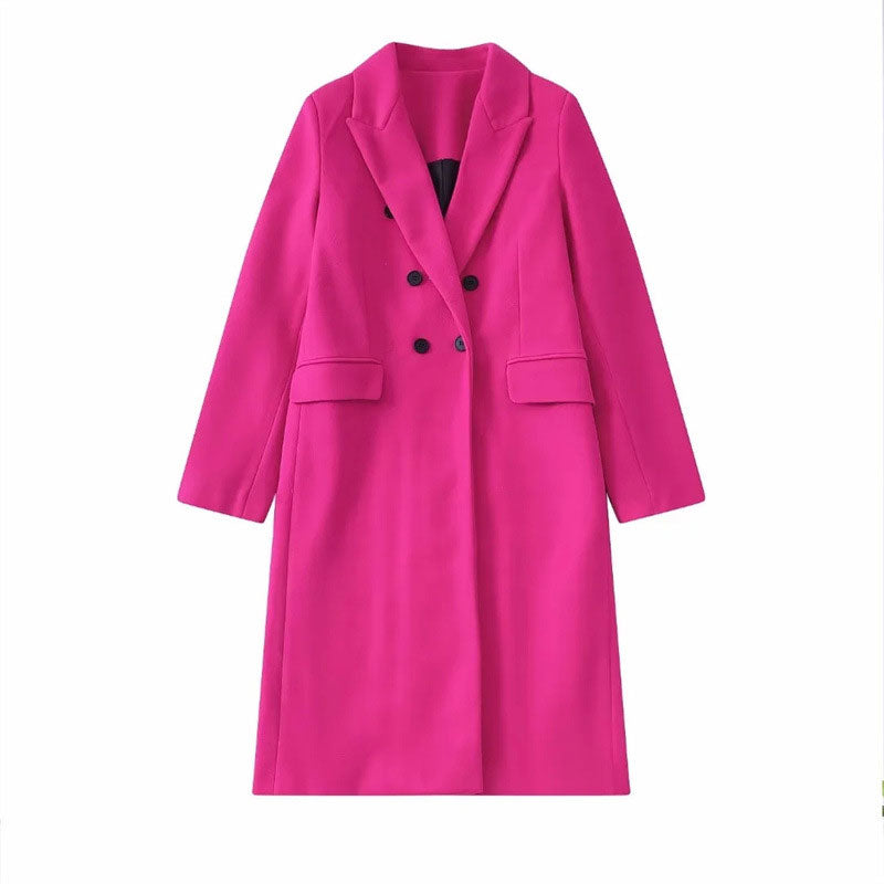 Lange dames jas wol – dubbel geknoopt & elegant voor herfst en winter