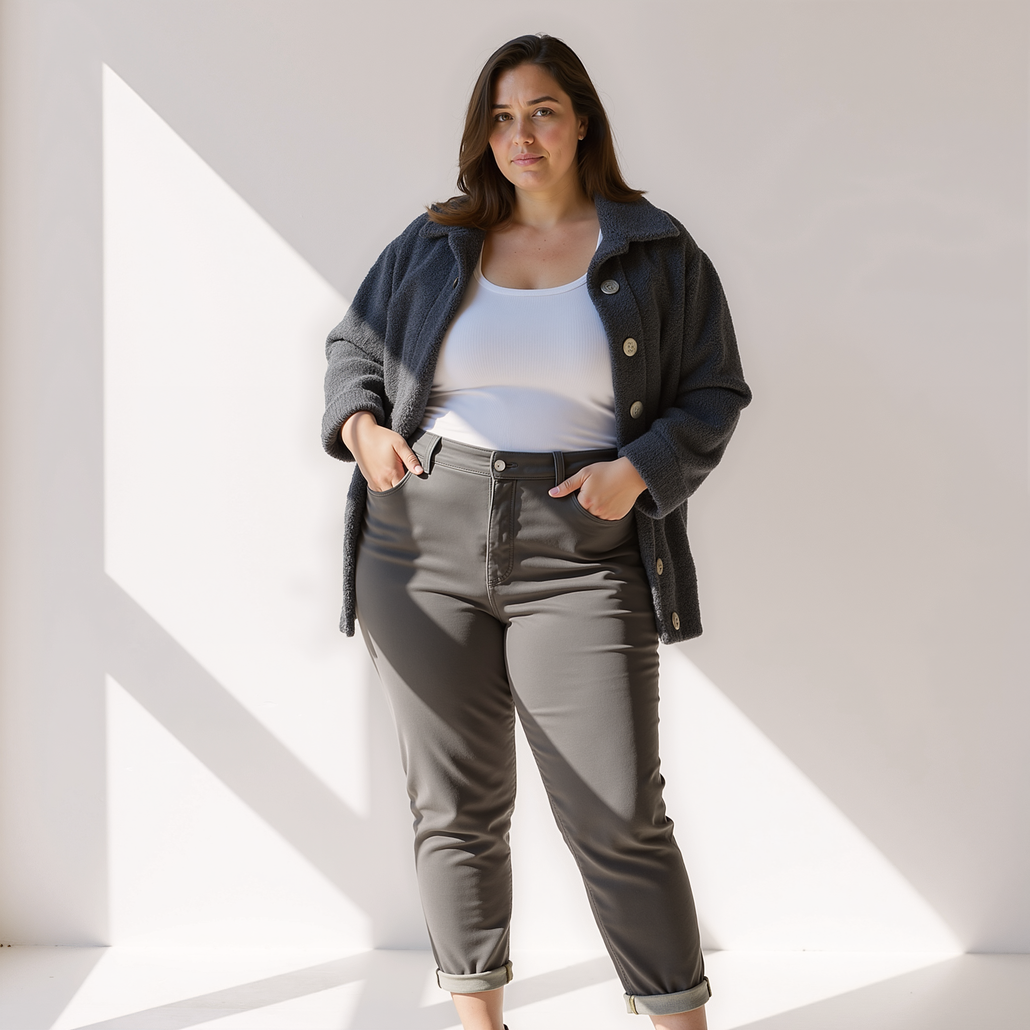 Dames teddy winterjas – zachte beige jas met knopen en comfortabele fit