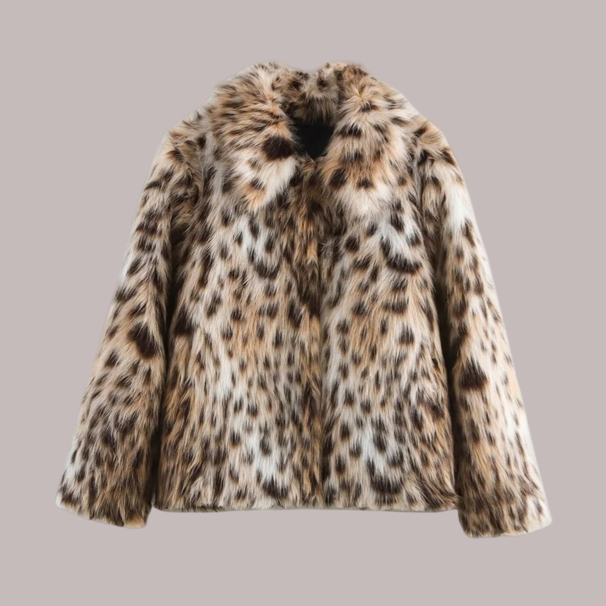 Dames jas faux fur – boxy fit met animal print & wijde kraag