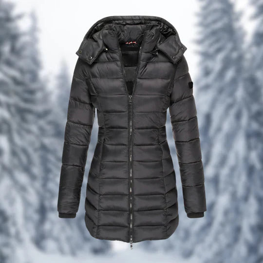 Waterdichte halflange dames winterjas – warme Garin jas met capuchon en zakken