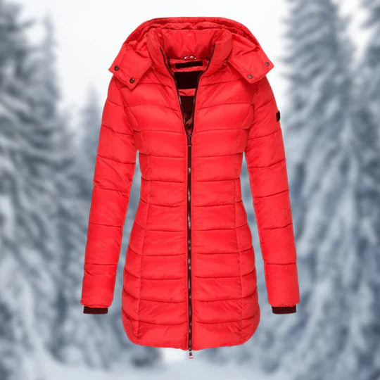 Waterdichte halflange dames winterjas – warme Garin jas met capuchon en zakken
