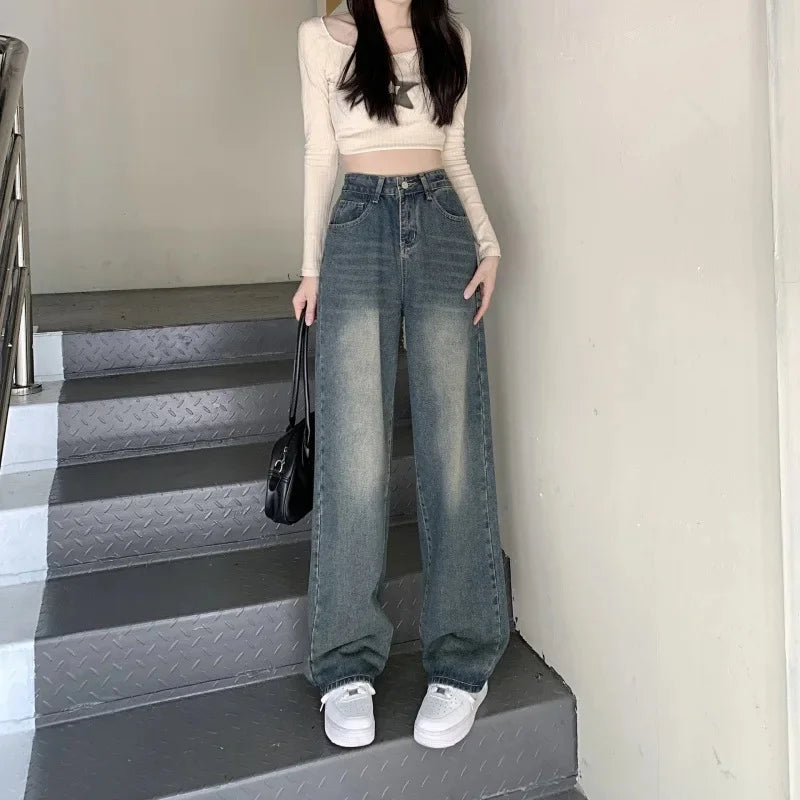Vintage wide leg jeans dames – high waist spijkerbroek met retro look
