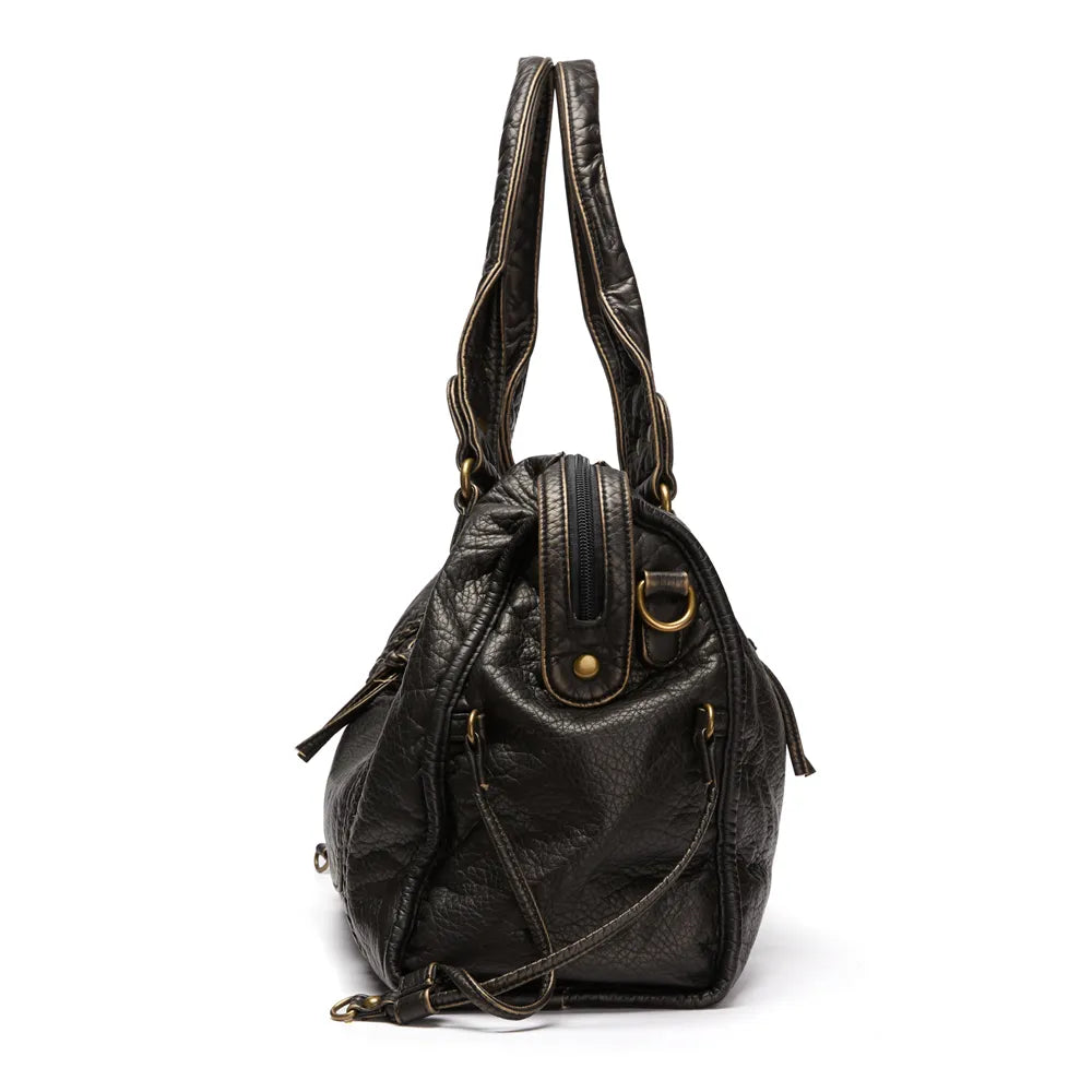 Grote Zwarte Vintage Handtas – Ruime PU-Leren Tas met Schouderband & Opbergvakken