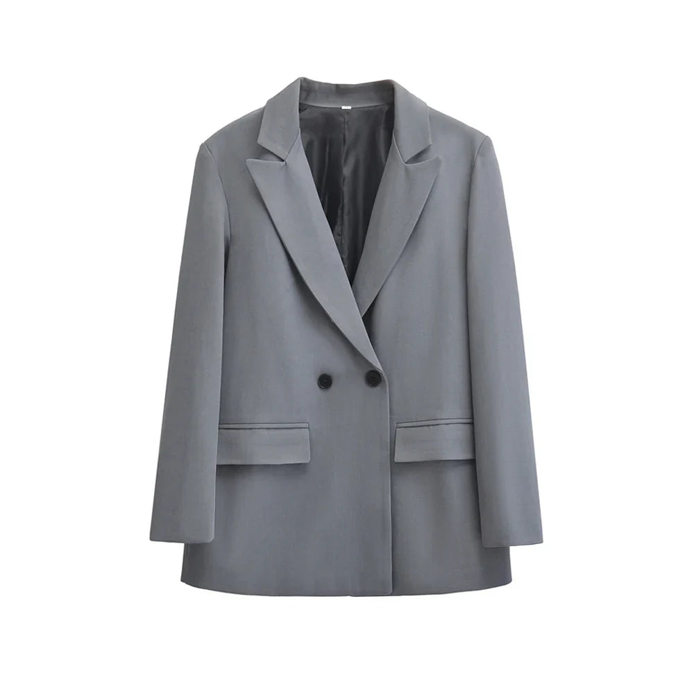 Dames blazer met dubbele knoopsluiting – minimalistisch en gestructureerd