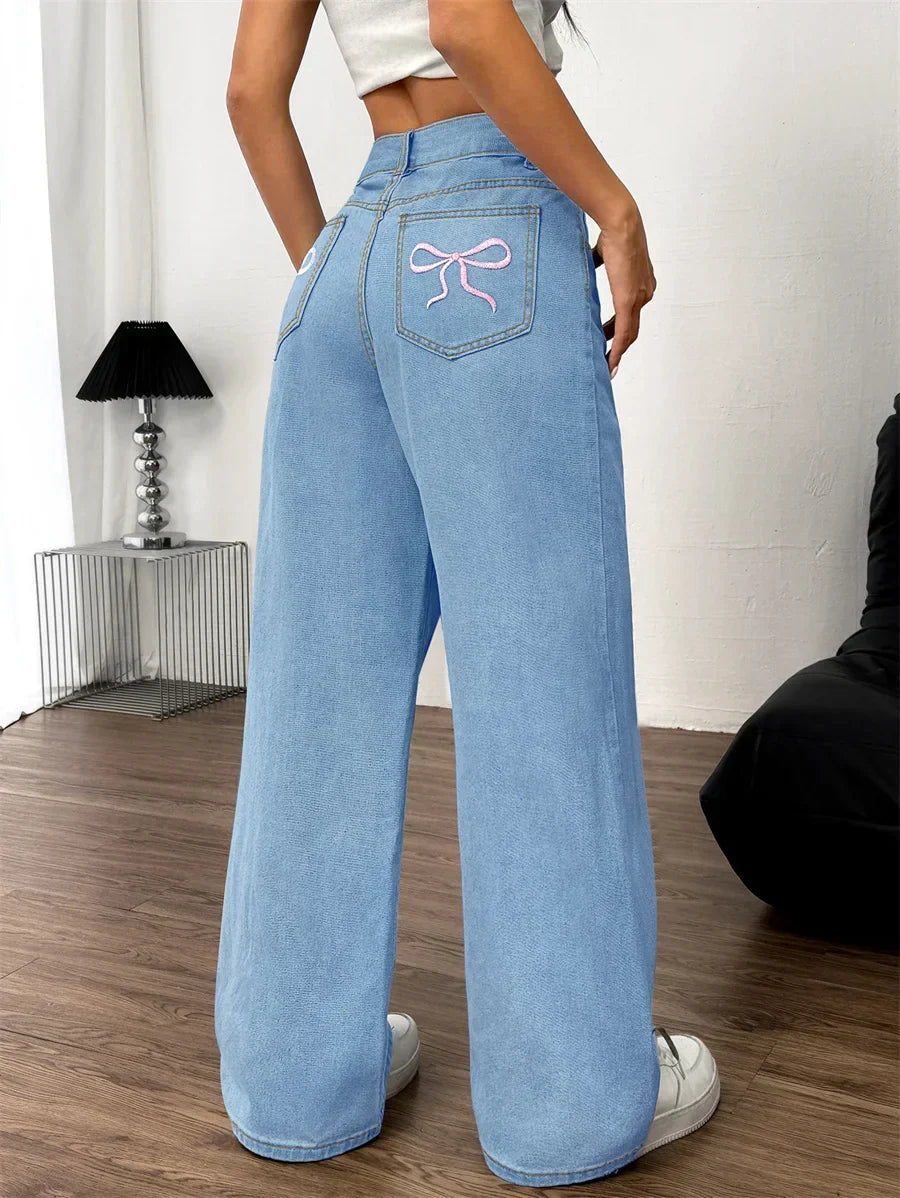Dames jeans hoge taille – wijde pijp & relaxed fit full length
