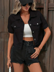 Denim Jack Dames met Korte Mouwen – Cropped Spijkerjack voor Lente & Zomer