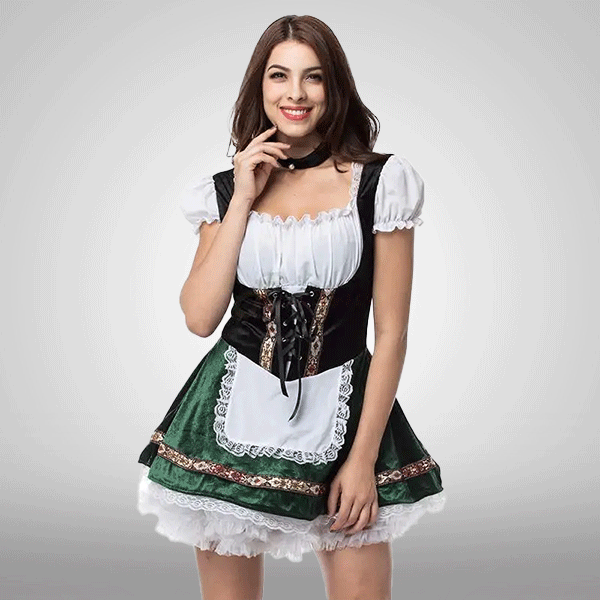 Groene Beierse Oktoberfest jurk – traditionele dirndl met borduursels