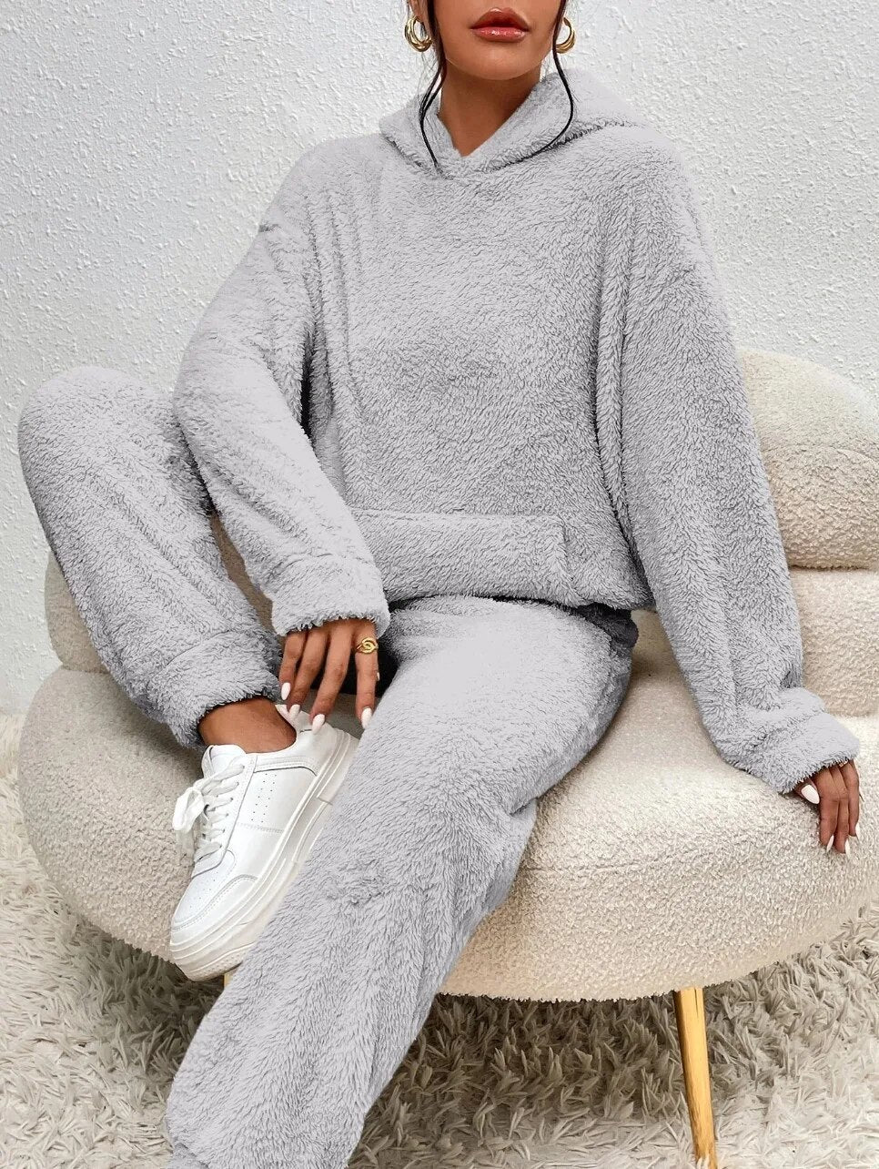 Lana teddy huispak dames – ultra-comfortabele winterset met hoodie