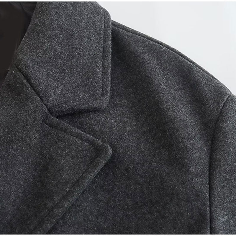 Lange dames jas wol – dubbel geknoopt & elegant voor herfst en winter