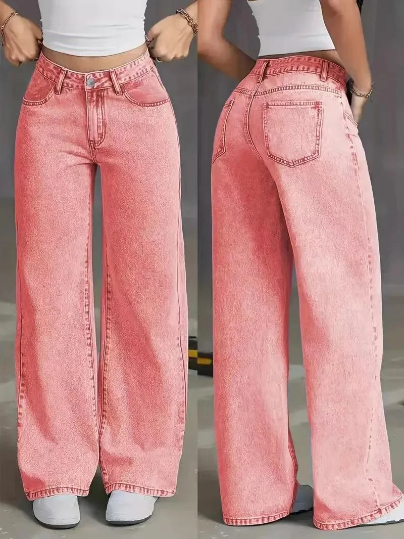 Statement wide leg jeans dames – high waist spijkerbroek met gewassen look