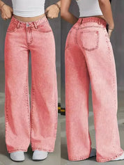 Statement wide leg jeans dames – high waist spijkerbroek met gewassen look