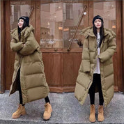 Dames Lange Gewatteerde Puffer Jas – Warme Winterjas met Capuchon, Relaxte Pasvorm & Winddichte Bescherming