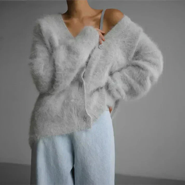 Fluffy Wollen Vest Dames – Zacht Gebreid Vest met Knopen voor Herfst & Winter