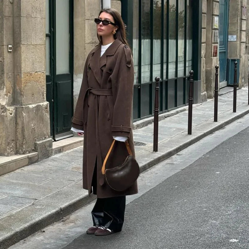 Grace dames winterjas – luxe wol trenchcoat met ceintuur en double-breasted design