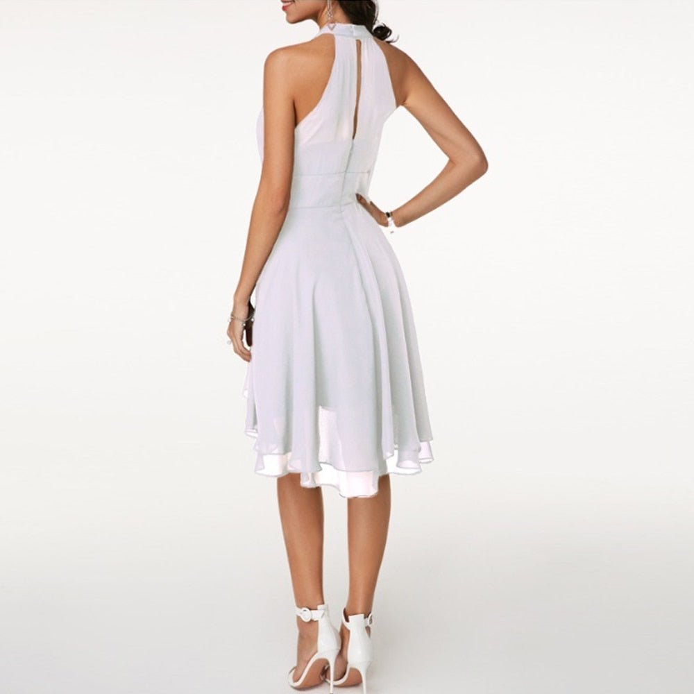 Esta | Dames Halter Feestjurk | Elegante Cocktailjurk met High-Low Zoom
