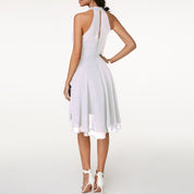 Esta | Dames Halter Feestjurk | Elegante Cocktailjurk met High-Low Zoom