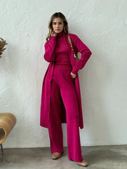 Roxy 3-delige co-ord set dames – gebreide cardigan, coltrui & wijde broek
