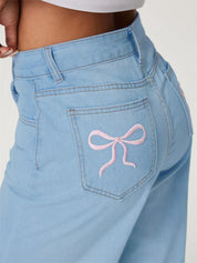 Dames jeans hoge taille – wijde pijp & relaxed fit full length
