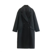 Lange dames jas wol – dubbel geknoopt & elegant voor herfst en winter