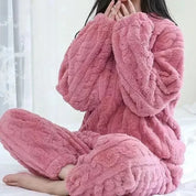 Dames pyjama set – fleece ribstof met oversized pasvorm & wijde broek