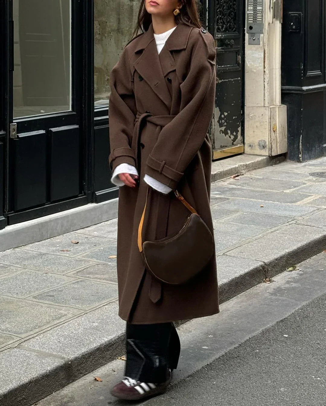 Grace dames winterjas – luxe wol trenchcoat met ceintuur en double-breasted design
