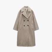 Lange dames jas wol – dubbel geknoopt & elegant voor herfst en winter