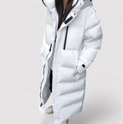 Lange zwarte dames winterjas – waterdichte gewatteerde puffer parka met capuchon
