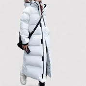 Lange zwarte dames winterjas – waterdichte gewatteerde puffer parka met capuchon