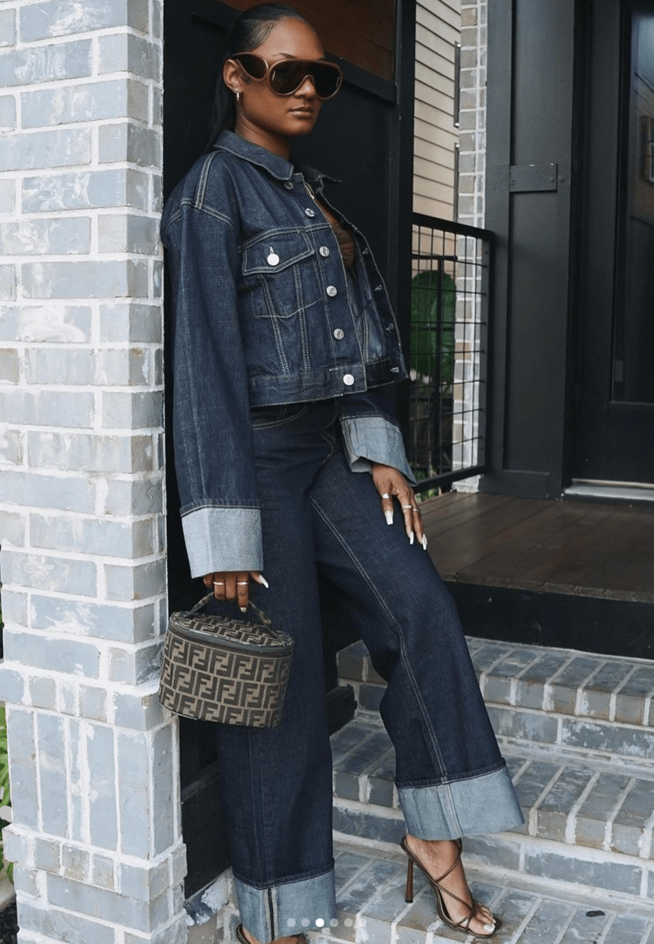 Denim Twee-Delen Ensemble met Lange Mouwen en Kraag – Stijlvol & Tijdloos