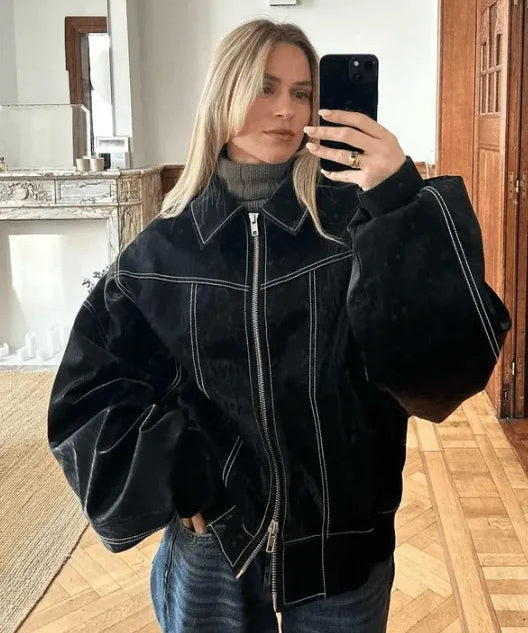 Oversized Leren Jas Dames – Stoer & Trendy Leerjack voor Lente, Herfst & Winter