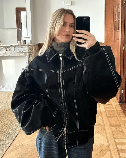 Oversized Leren Jas Dames – Stoere Casual Bikerjas in Zwart voor Lente, Herfst en Winter