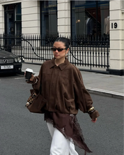 Dames suède jas – oversized leren jas met zachte voering en moderne city-look