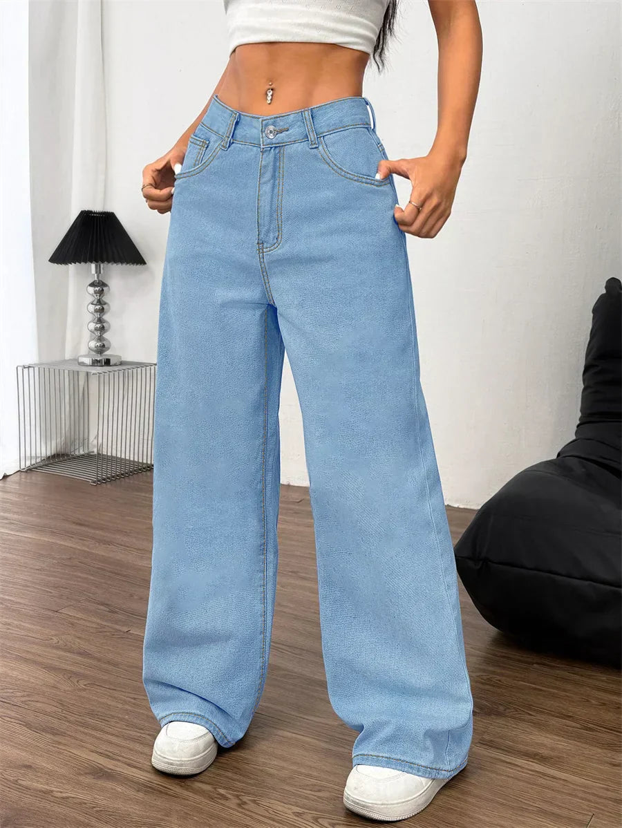 Dames jeans hoge taille – wijde pijp & relaxed fit full length