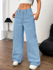 Dames jeans hoge taille – wijde pijp & relaxed fit full length
