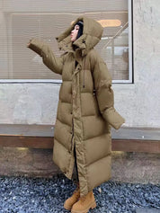 Dames Lange Gewatteerde Puffer Jas – Warme Winterjas met Capuchon, Relaxte Pasvorm & Winddichte Bescherming