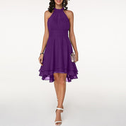 Esta | Dames Halter Feestjurk | Elegante Cocktailjurk met High-Low Zoom