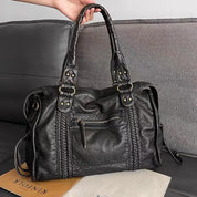 Grote Zwarte Vintage Handtas – Ruime PU-Leren Tas met Schouderband & Opbergvakken