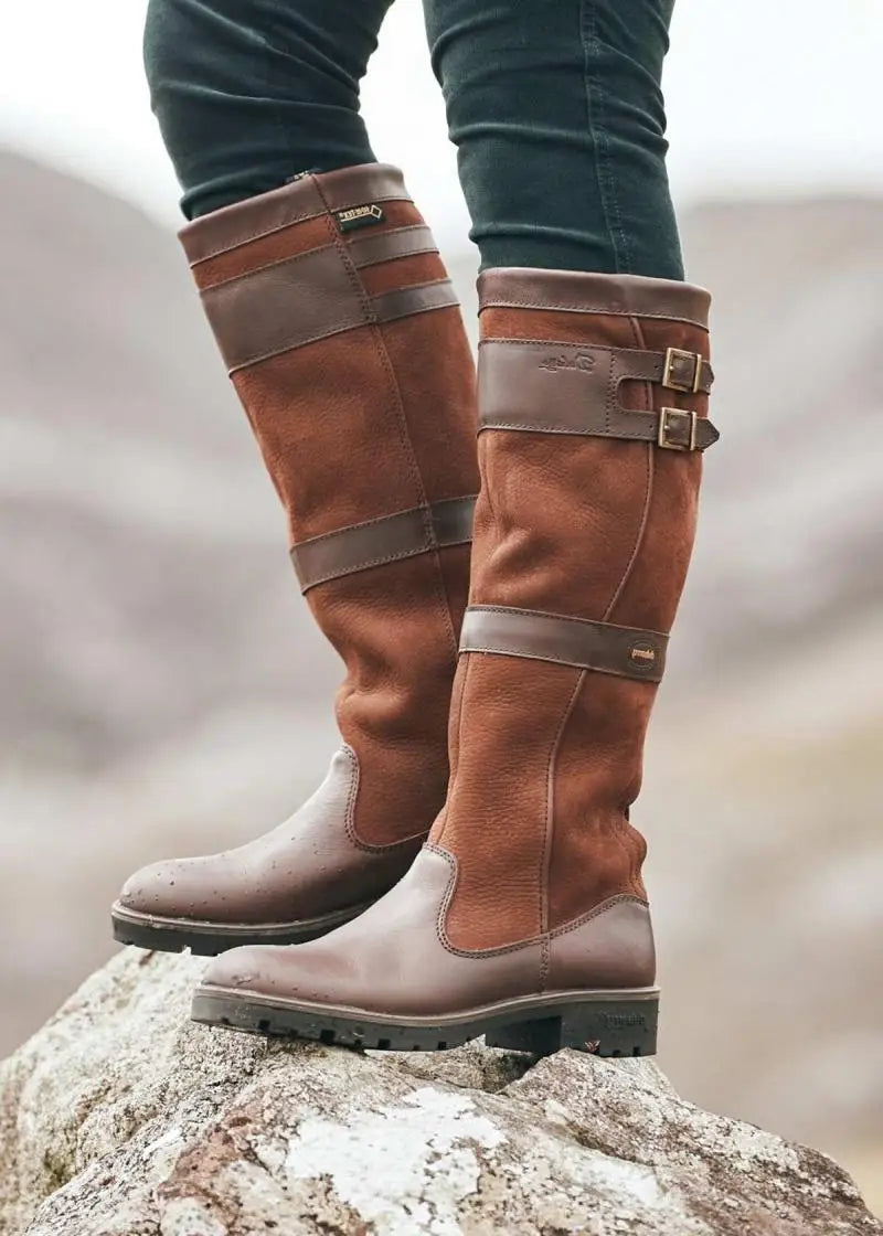 Waterdichte outdoor laarzen dames – leren laarzen met hoge schacht en gespen