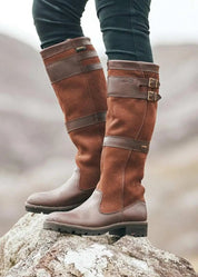 Waterdichte outdoor laarzen dames – leren laarzen met hoge schacht en gespen