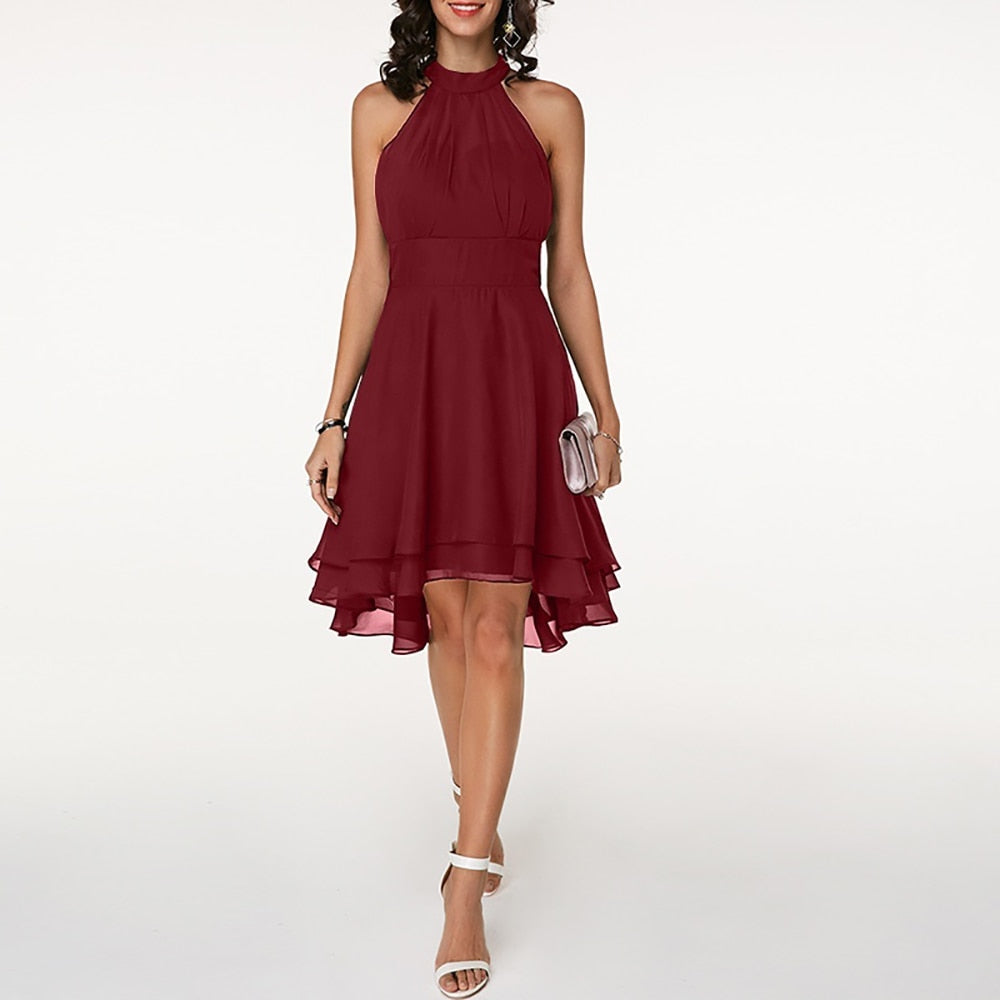 Esta | Dames Halter Feestjurk | Elegante Cocktailjurk met High-Low Zoom