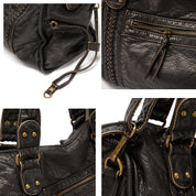 Grote Zwarte Vintage Handtas – Ruime PU-Leren Tas met Schouderband & Opbergvakken