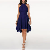 Esta | Dames Halter Feestjurk | Elegante Cocktailjurk met High-Low Zoom