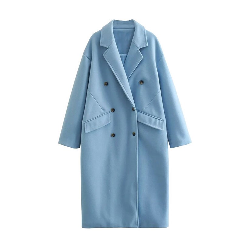 Lange dames jas wol – dubbel geknoopt & elegant voor herfst en winter