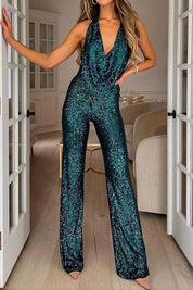 Clarissant | Feestelijke Glitter Jumpsuit | Halterhals & Flatterend Silhouet