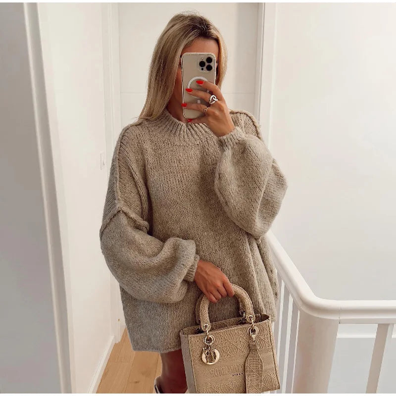 Heidi oversize dames trui – zachte en warme gebreide pullover met col