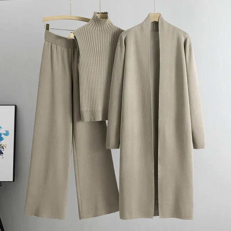Roxy 3-delige co-ord set dames – gebreide cardigan, coltrui & wijde broek