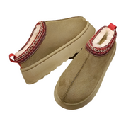 Warme dames pantoffels – camel instappers met fleecevoering & gebreide details