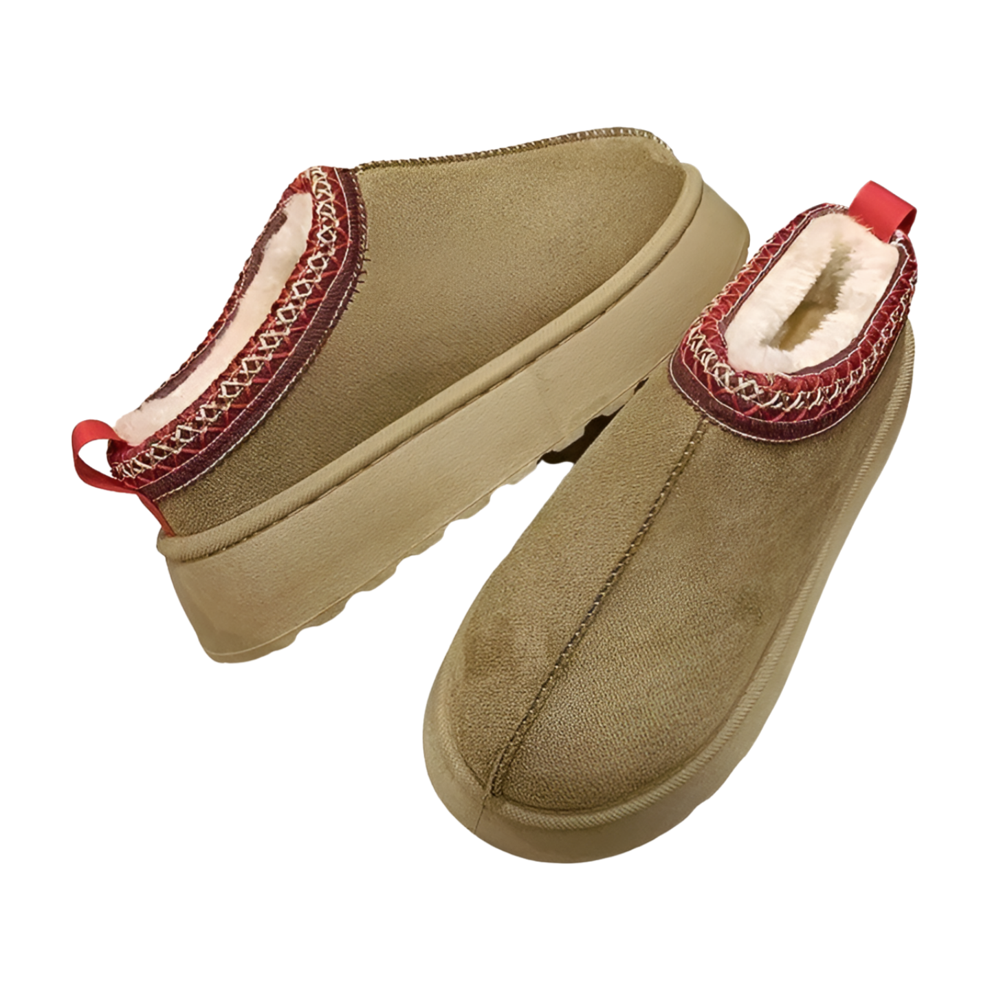 Warme dames pantoffels – camel instappers met fleecevoering & gebreide details